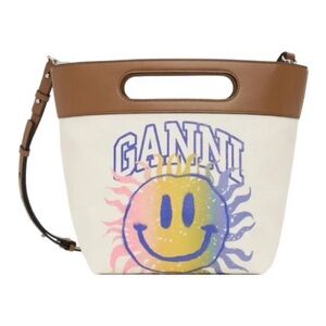 Ganni Cream and Brown Tote with Colorful Design